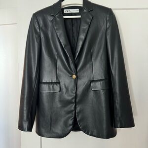 Zara Black  Women's Faux Leather Blazer